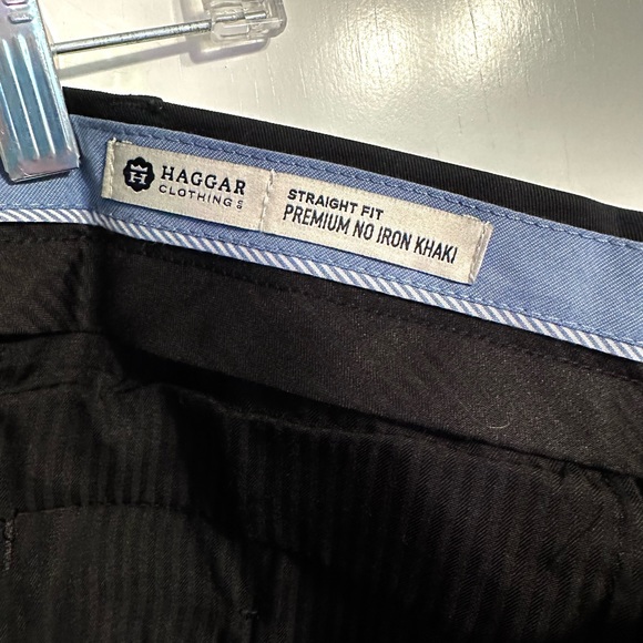Haggar Premium No Iron Flat Front Straight Fit Mens Black Khaki Size 38 x 32 NWT - Picture 6 of 11